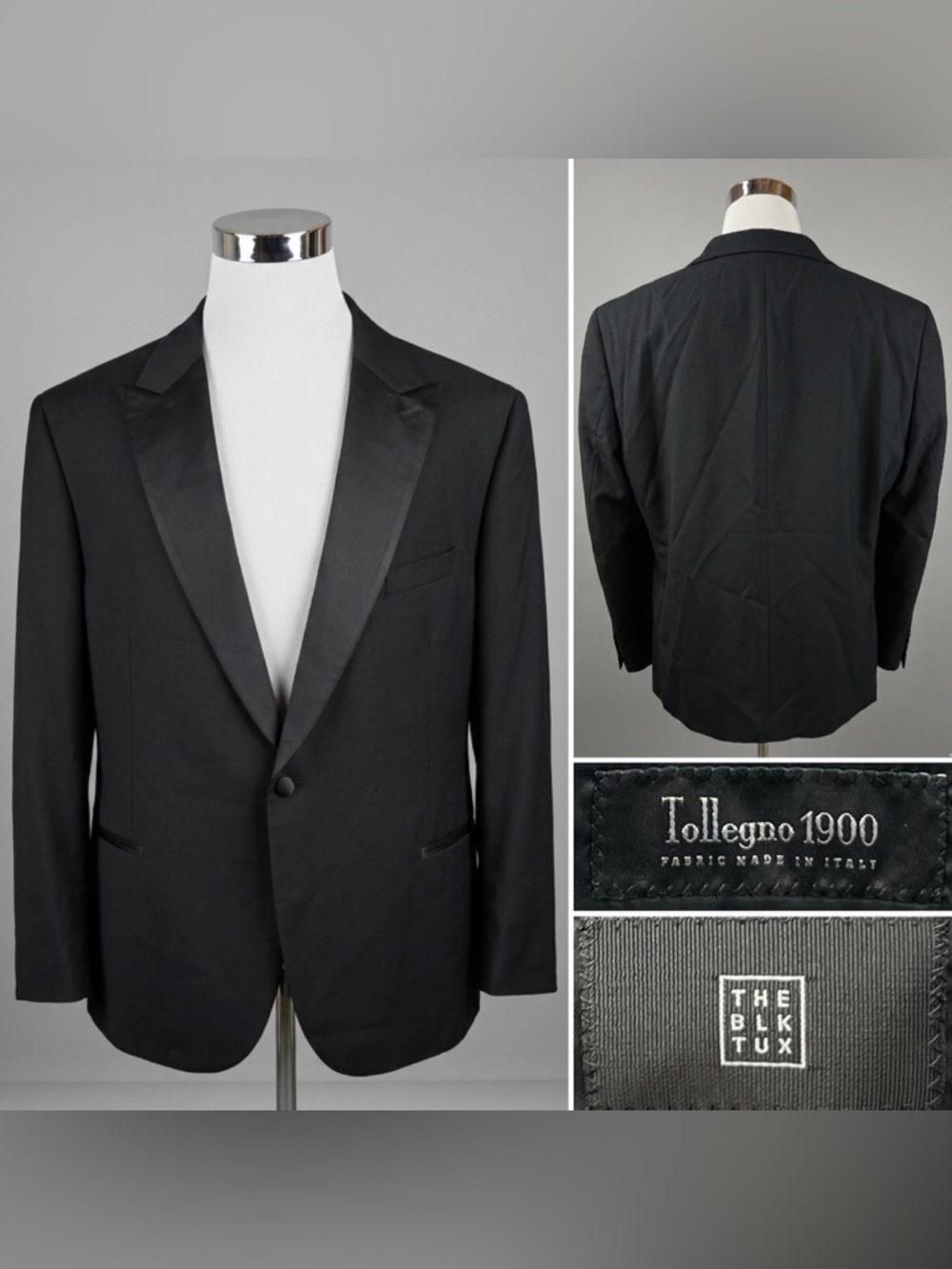 The Blk Tux Men’s 52R Tollegno 1900 Merino Wool Tuxedo Jacket Satin Lapel